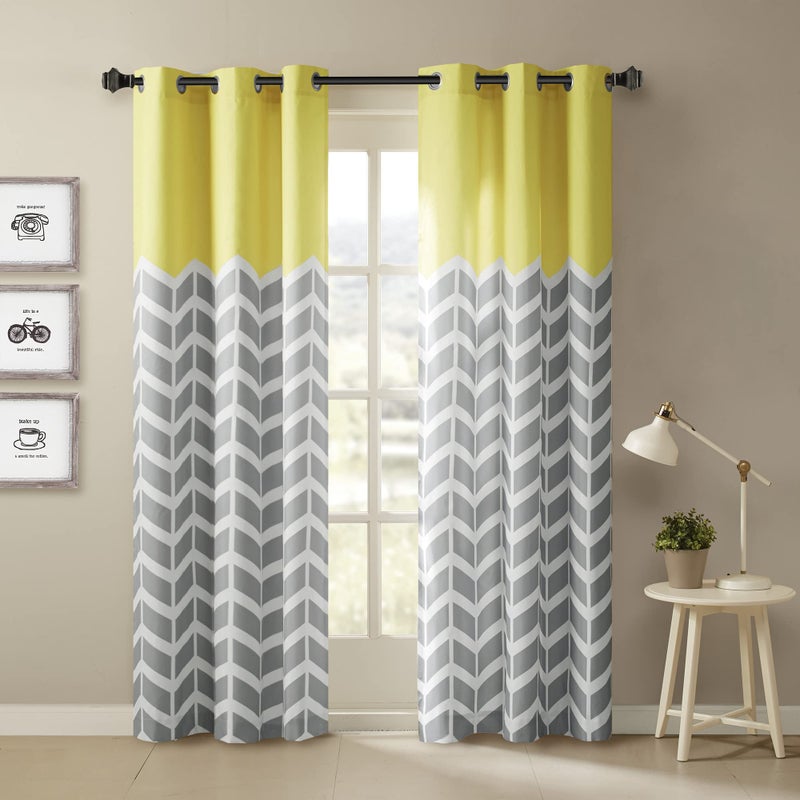 Intelligent Design Alex Chevron Curtains for Living Room, Modern Contemporary Grommet Room Darkening Panels for Bedroom, Geometric Window Panel, 42X63, 2-Panel Pack, 42x63, Yellow - Image 1